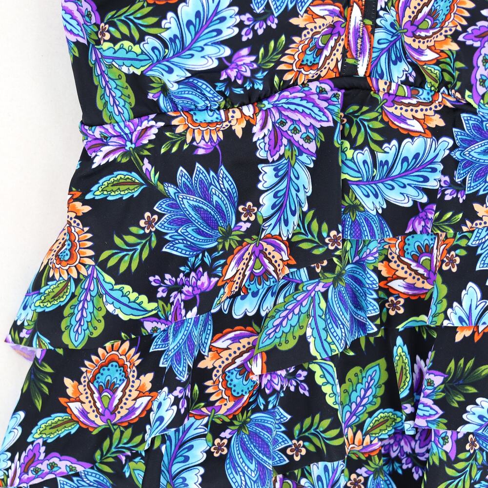 Swim Solutions Women Floral Boho V-Neck Tummy Control Tiered Swimdress Size US 8 - Picture 3 of 9